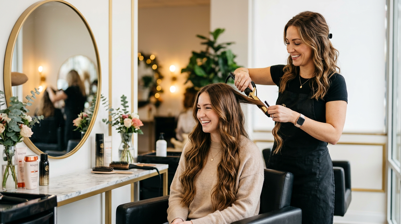 Stylist working on client's hair