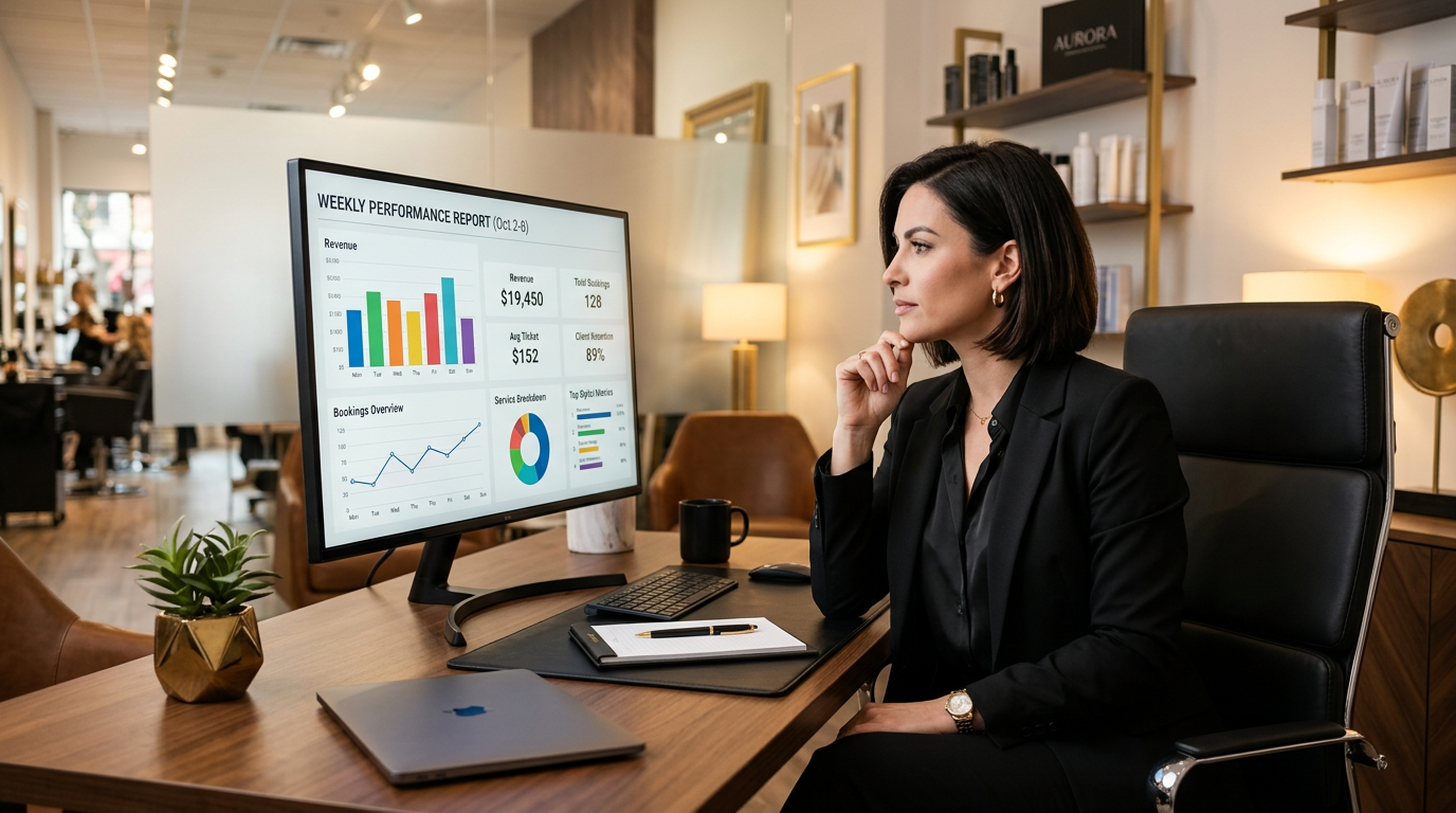 Business performance report on screen